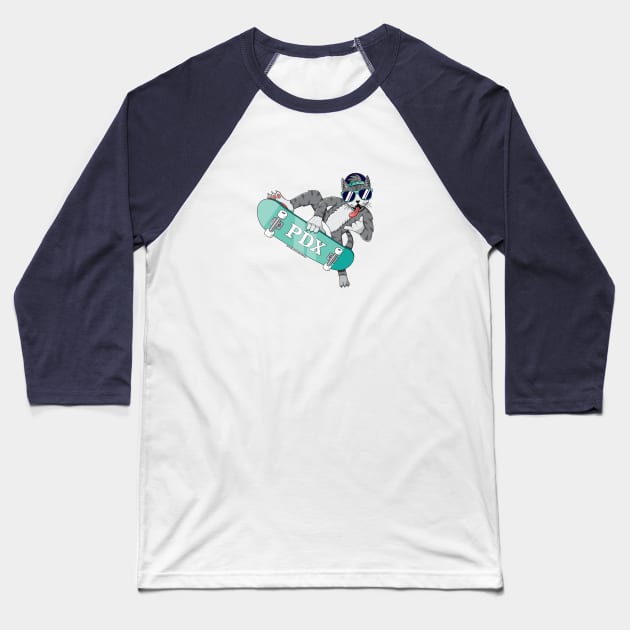 Portland Oregon Skater Cat Baseball T-Shirt by BurchCreativeDesign